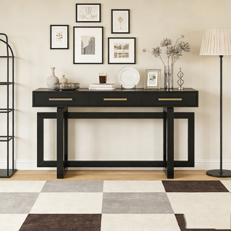 Console élégante avec trois tiroirs, Noir