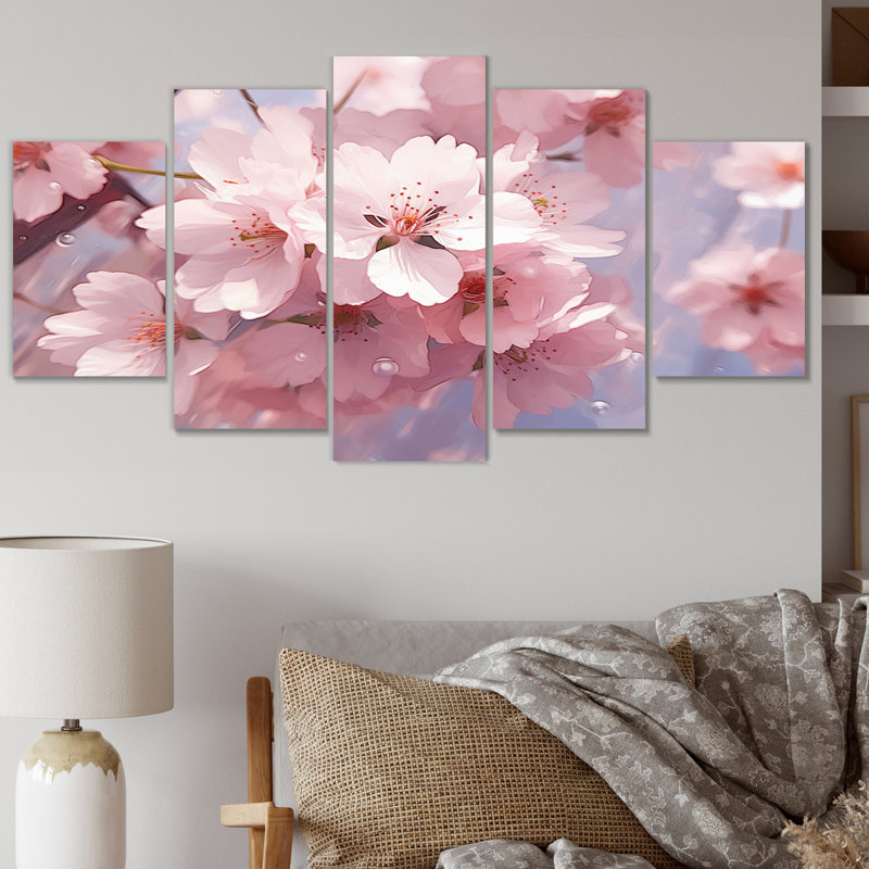 Ensemble de décorations murales en métal Minimalist Pink Cherry Blossoms IV - Floral