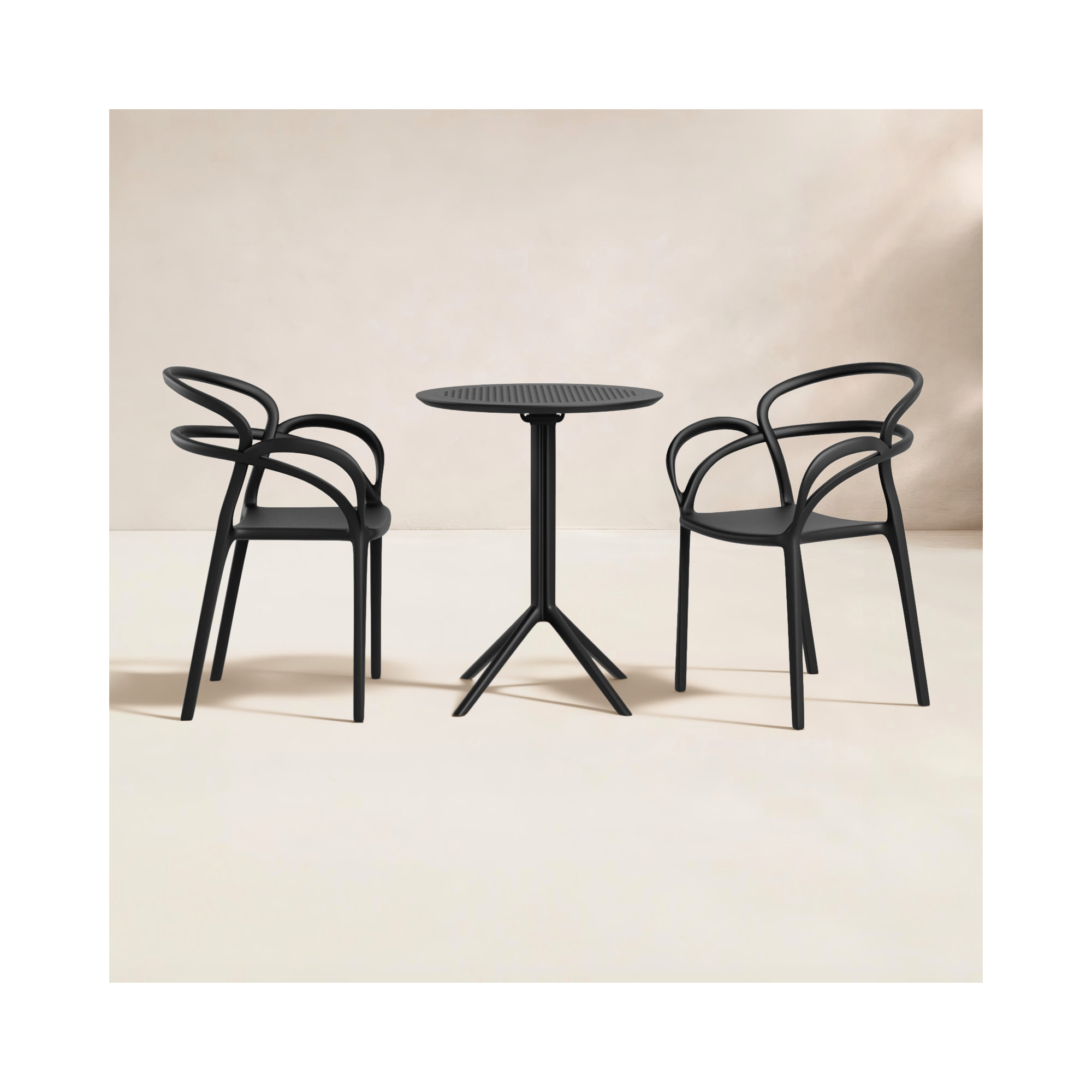 Farrah 24'' Round 2 - Person Bistro Set with Open Back Stacking Chairs, Black