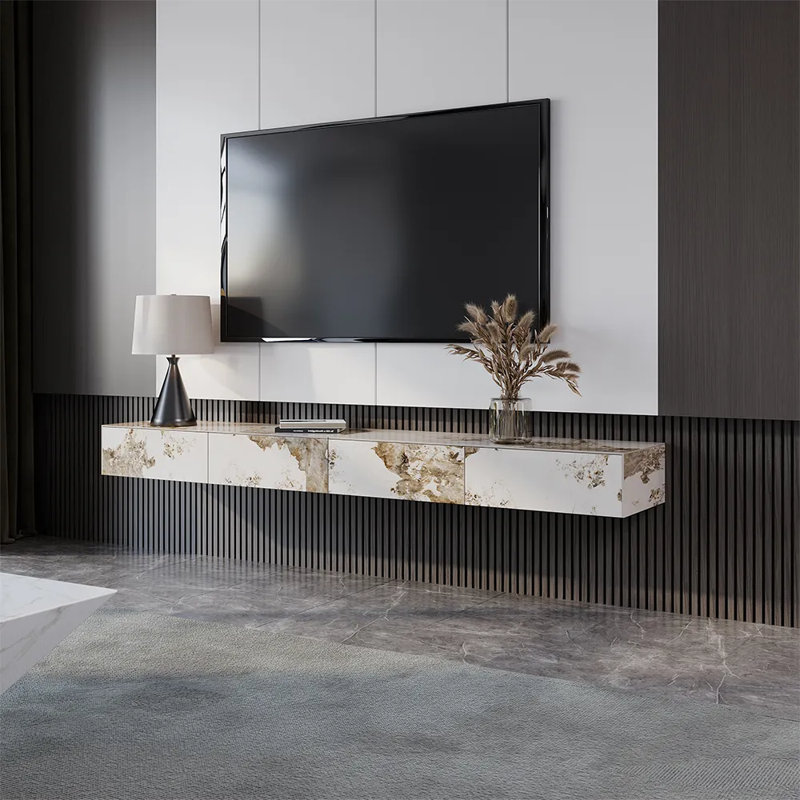  Floating TV Stand, Entertainment Center with Drawers, Solid Wood, Fully-Assembled, 110.24', Pandora