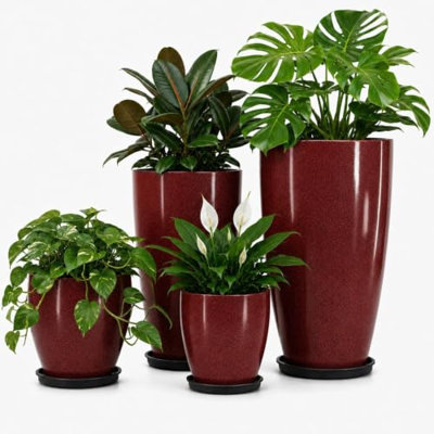 Large Outdoor Planters, Set of 4, 10/12/21/24 Inch, Wine Red