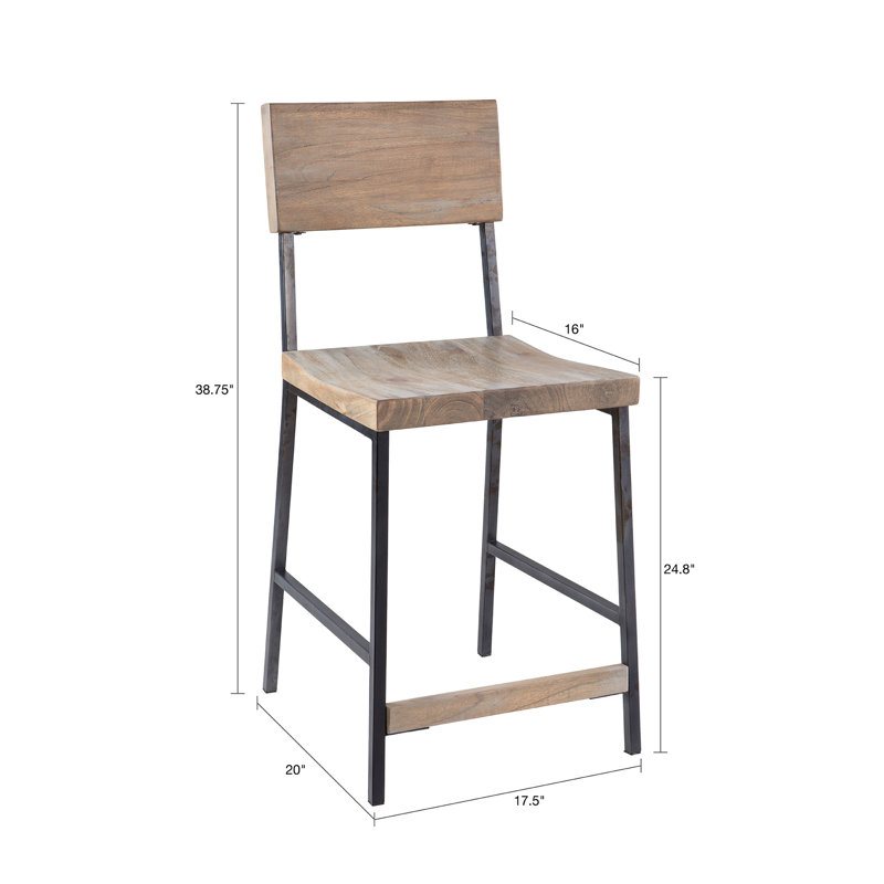 Tabouret de comptoir en bois massif Boggs, Grange grise, Tabouret de comptoir (hauteur d'assise de 24,8 po)