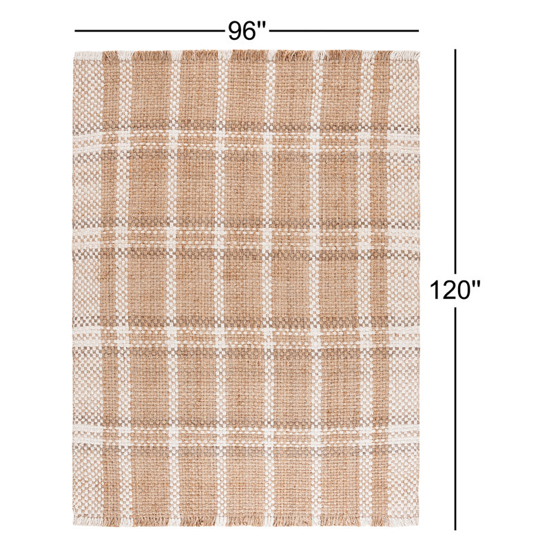 Natural Fiber Hand Woven Jute Pile Plaid Rug, Rectangle 8' x 10'