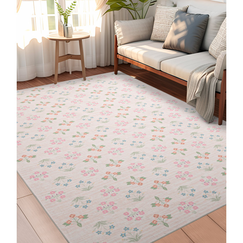 Vintage Blossom Print Machine Washable Area Rug, Rectangle 8' x 10'