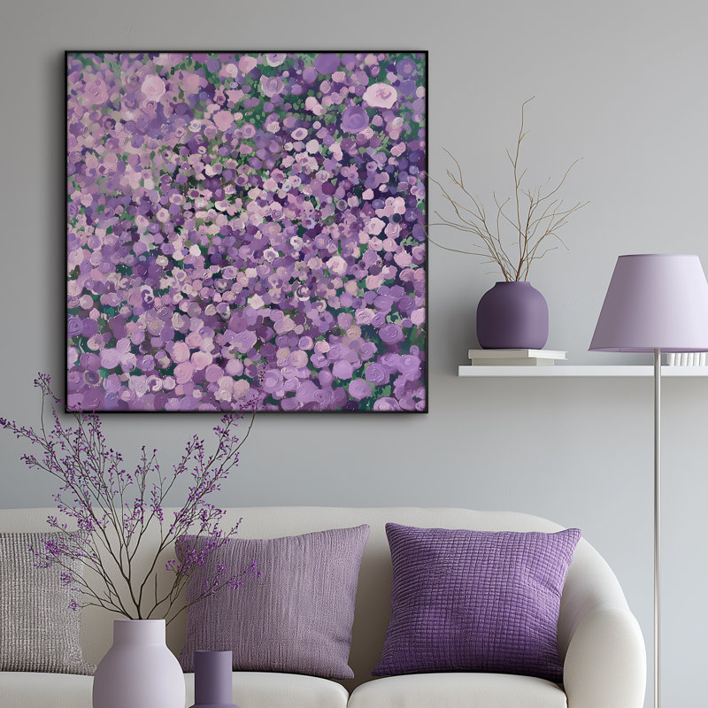 Extra Large Wall Art Fabric Print - Lavender Purple and Pink Flower Burst Design Artwork Decor for Living Room or Bedroom - "Frame Assembly Required (Unfinished Frame)"