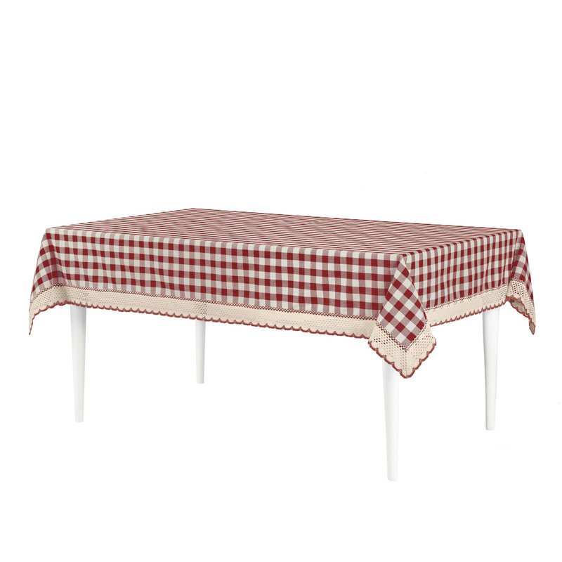 Linhart Checkered Cotton Blend Tablecloth, 104" x 60", Burgundy