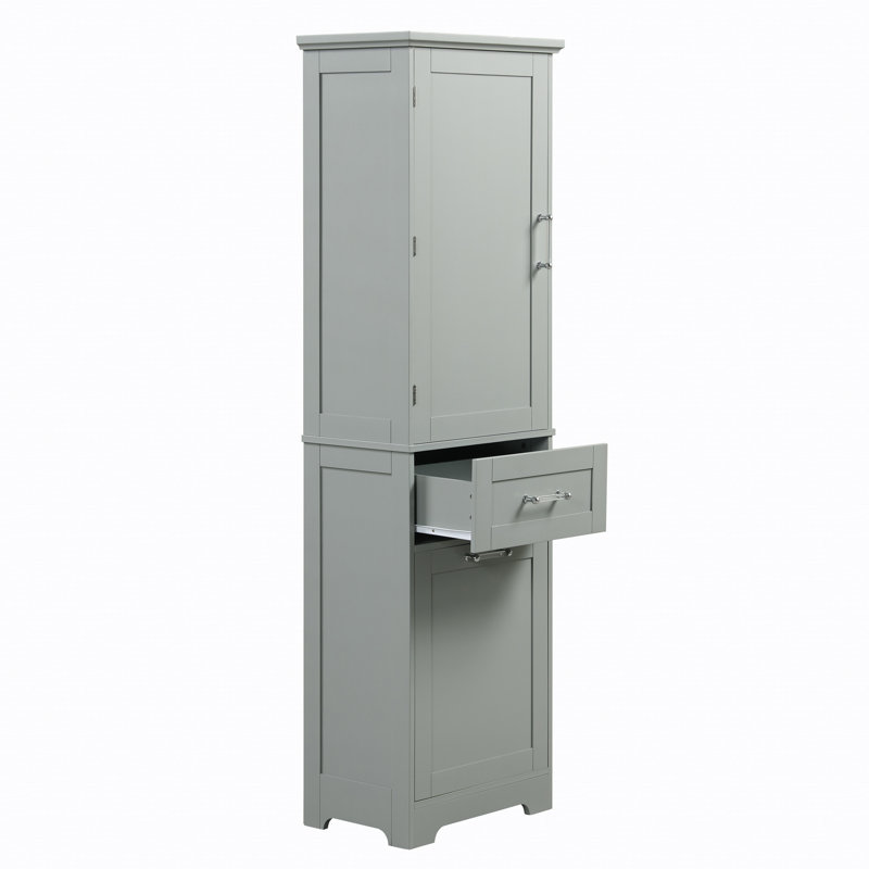Grande armoire de rangement pour salle de bain, armoire de rangement autoportante avec deux tiroirs de taille différente et tablette réglable