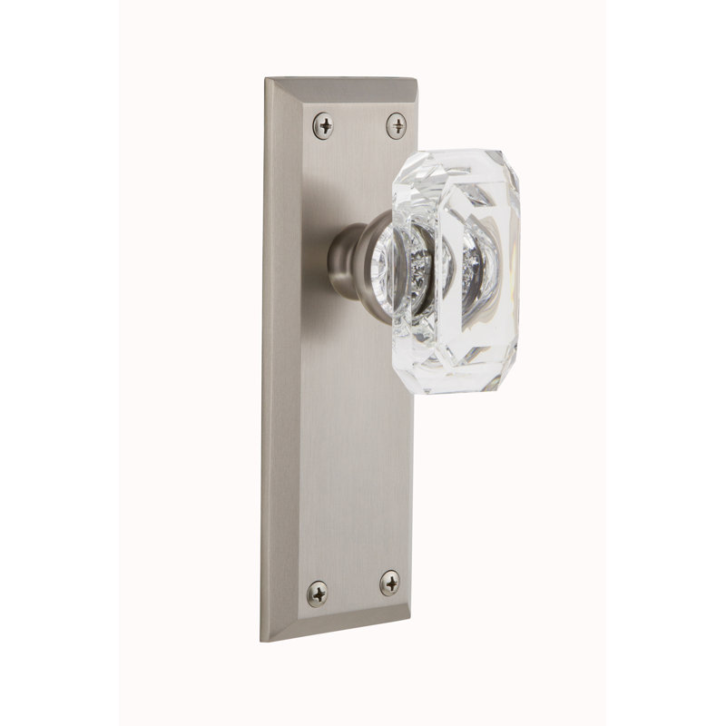 Poignée de porte en cristal Grandeur Fifth Avenue, 2 3/8", Nickel satiné