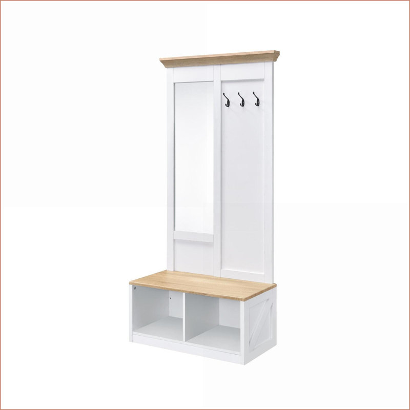 Arbre d'entrée avec miroir, banc et amp; Rangement - chêne clair Blanc | Bois synthétique | Portemanteaux