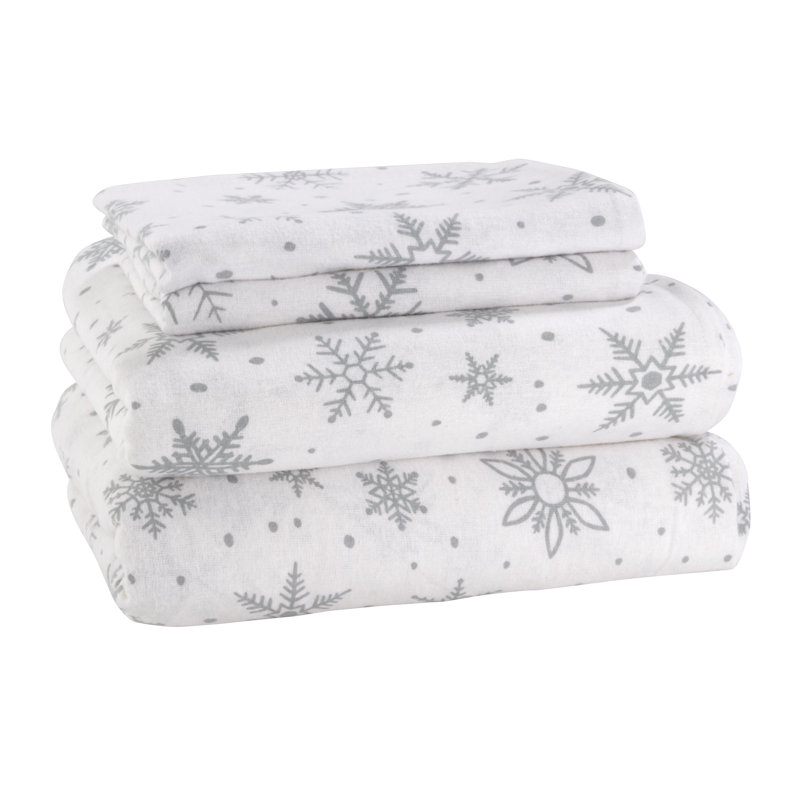 Gray Gnome Print Cotton Flannel Queen Sheet Set
