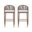 Tabourets de bar d'extérieur à structure en aluminium d'une hauteur de siège de 30,25 po avec dossier en forme de feston en rotin PE, ensemble de 2, finition teck-1743409350-1743409351