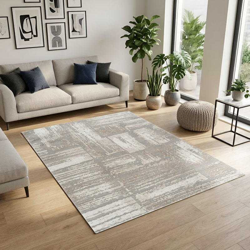 Caldwell Beige & Gray Abstract High-Low Modern Rug, Beige/Gray, 7'10" x 10'1"