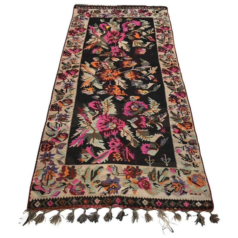 Tapis noir/ivoire/rose laine Ghelim