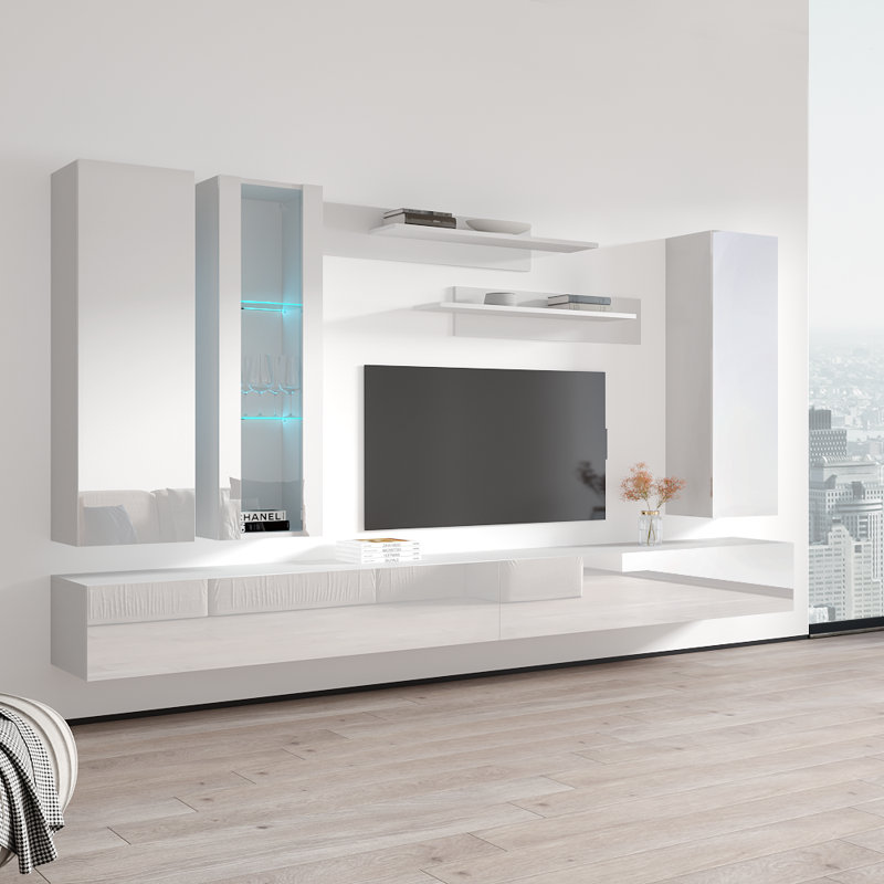 Meuble audio-vidéo flottant pour téléviseur de 88 po ou moins Vinyard, Blanc