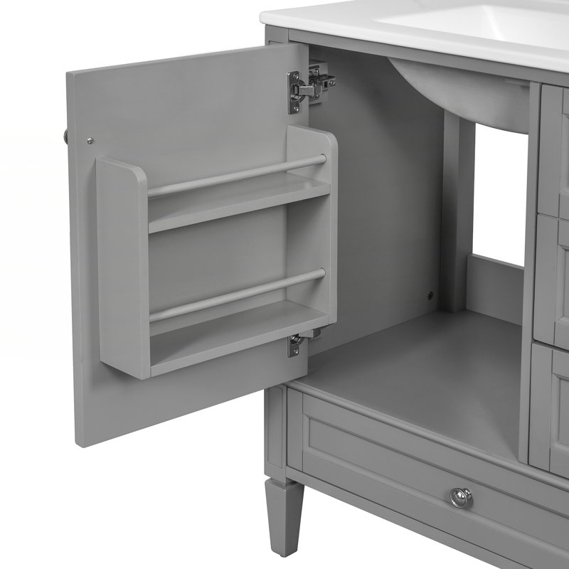 Meuble-lavabo 30 po avec lavabo en céramique, Argent argent, Gris