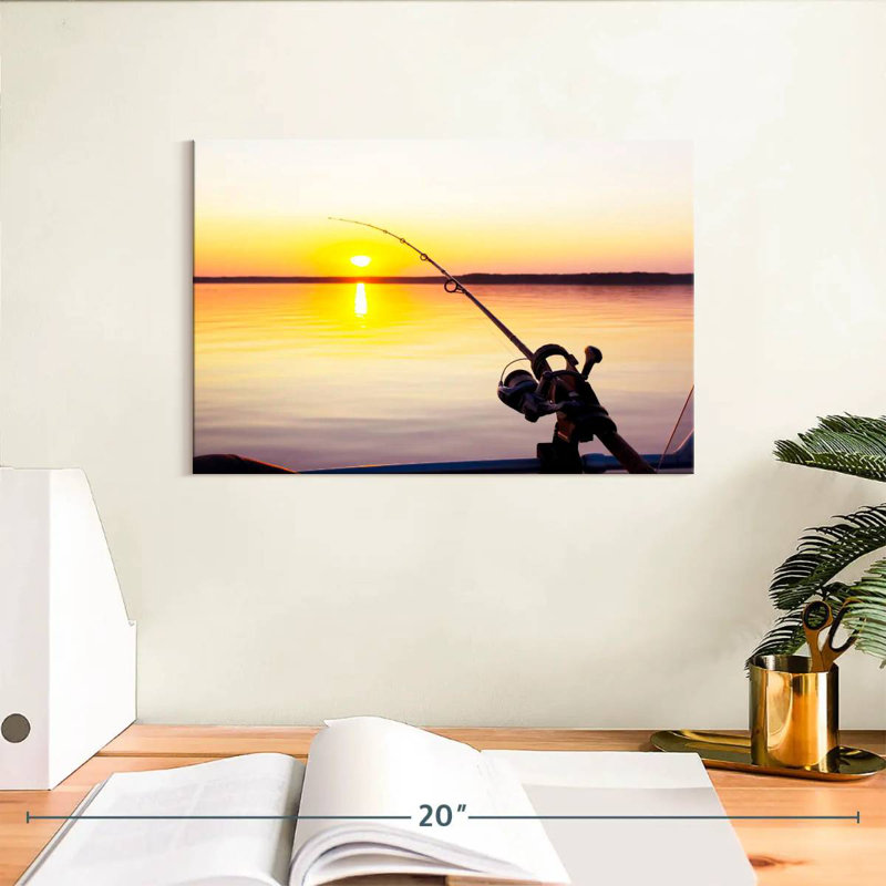 Pêche au coucher du soleil, H 8 po x l 12 po