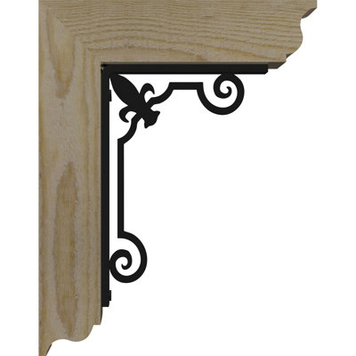3 1/2"W x 15 1/2"D x 18"H Fleur De Lis Traditional Ironcrest Smooth Bracket, Douglas Fir (1 1/2"W x 7 1/2"D x 10"H Iron Bracket)