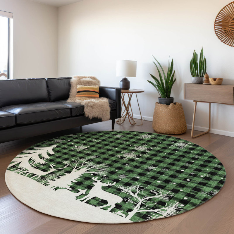 Tapis de Noël renne de Noël intérieur / extérieur lavable à la machine, Rond 8 pi