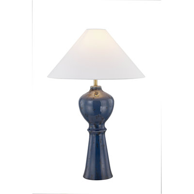 Lampe de table 30,5 "avec abat-jour en lin Ifeyinwa, bleu foncé