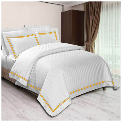 400TC Cotton Double Edge Embroidery Sateen Stripe Duvet Cover Set
