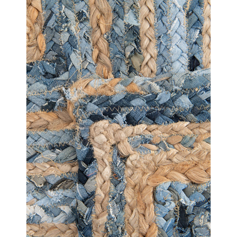 Philo Striped Handmade Braided Jute Blue Area Rug, Table Runner 1'2" x 4'1"