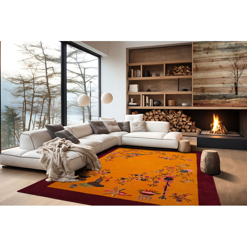Tapis multicolore touffeté à la main à motif floral art oriental chinois, Rectangle de 5 pi x 8 pi