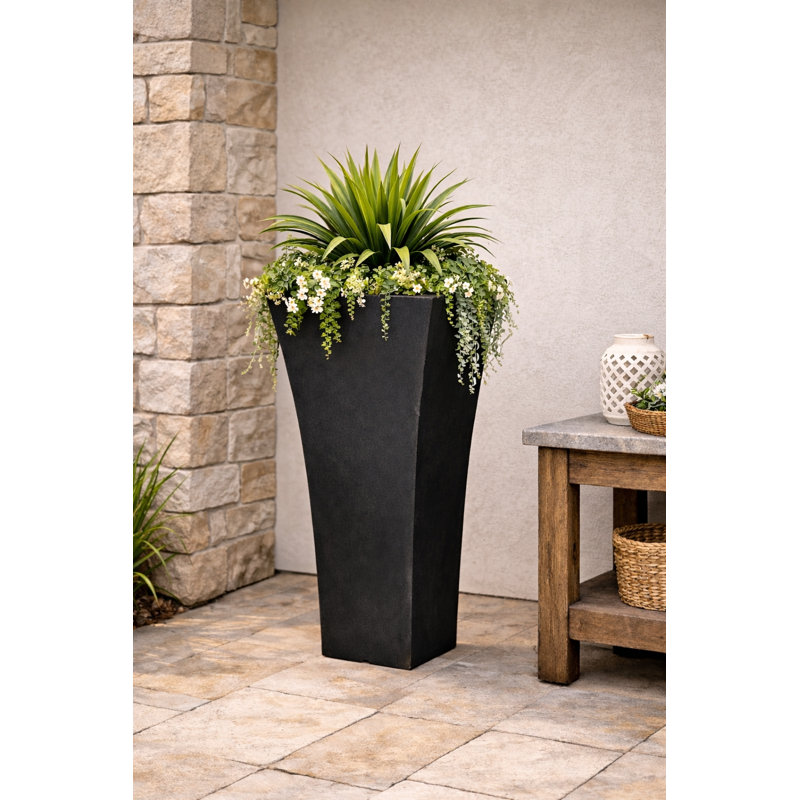 22 in. Tall Flaired Square Planter - Dark Anthracite, Dark Gray