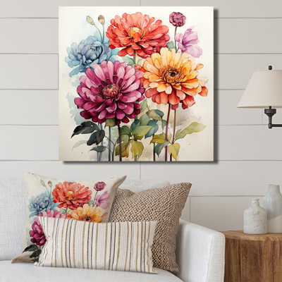 Illustration simple de Zinnia Bouquet I - Zinnias, art mural