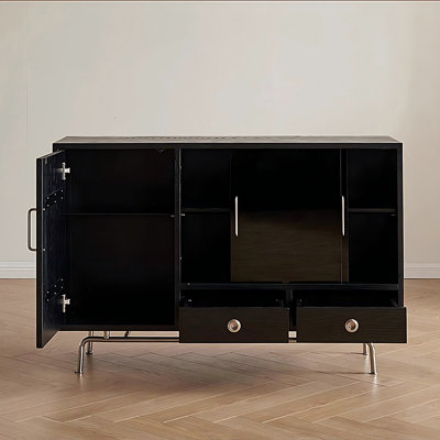 47.24"Retro modern minimalist black solid wood dining sideboard storage cabinet