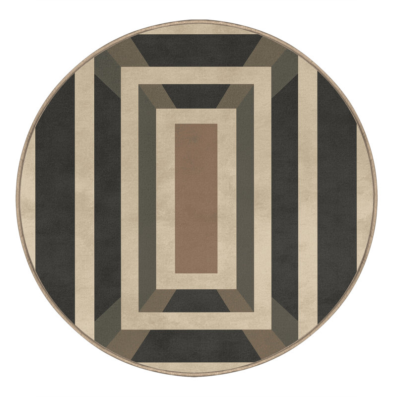 Tapis à carreaux beige lavable à la machine Pavla, Rond 3 pi