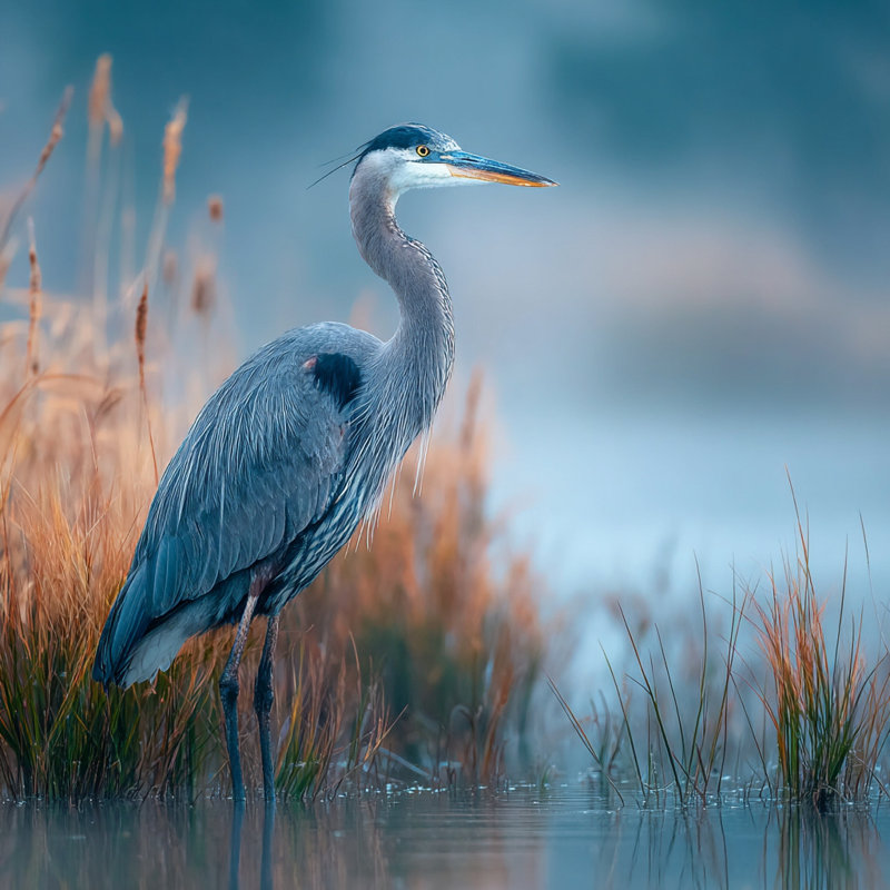 «Coastal Blue Heron», art mural sur toile tendue, H 40 po x l 40 po