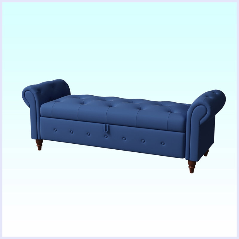 Xamiera Polyester Upholstered Storage Bench, Navy Blue