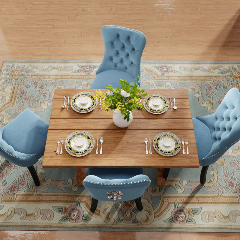 Ensemble de 6 chaises de salle à manger rembourrées en velours, Bleu clair