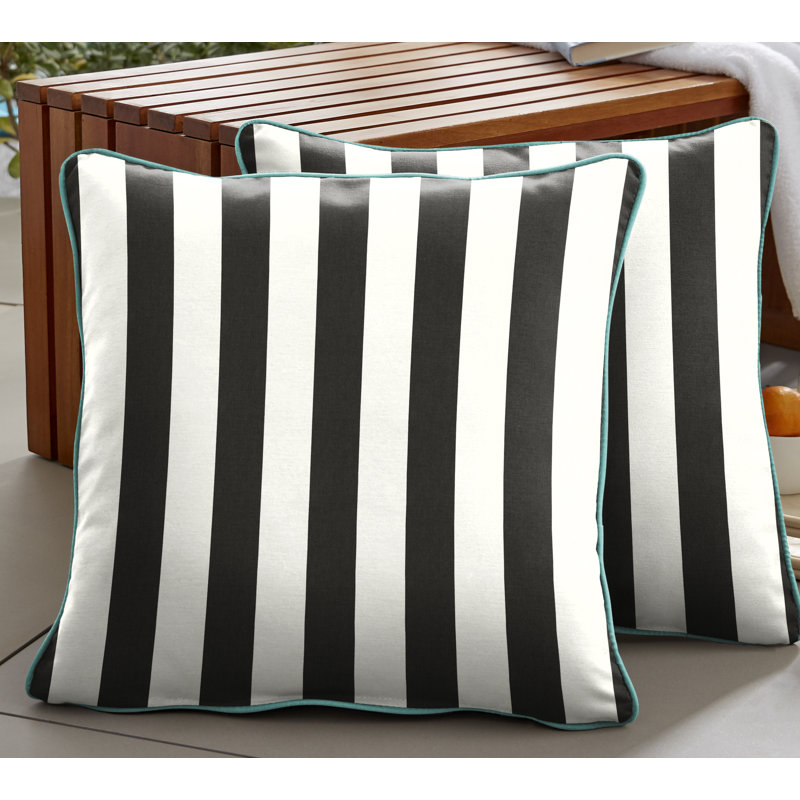 Hartford Sunbrella Striped Weather Resistant Pillow Cover & Insert, 18" x 18", Black Stripe/Light Teal