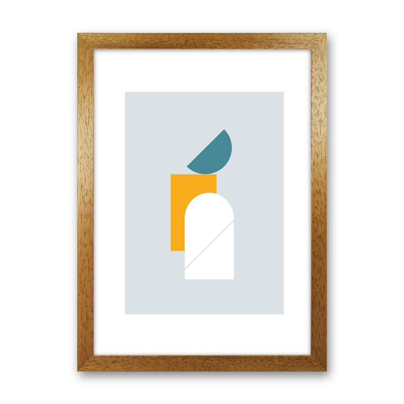 Mita Teal Abstract N10 1 Piece Wall Art, 29.7cm H x 21cm W x 3cm D, Oak Framed