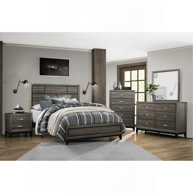 Mobilier de chambre à coucher contemporain de style moderne avec ligne grise et grand lit 1pc