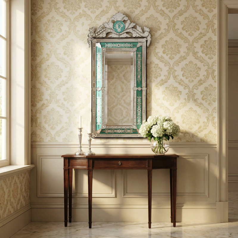 Miroir saisissant de style vénitien avec bordure en écume de mer mesurant 47,24 po de hauteur
