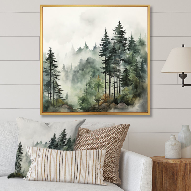 «Forest Pine Tree Misty Morning I», reproduction d'art sur toile, forêt pin, Doré, H 36 po x l 36 po