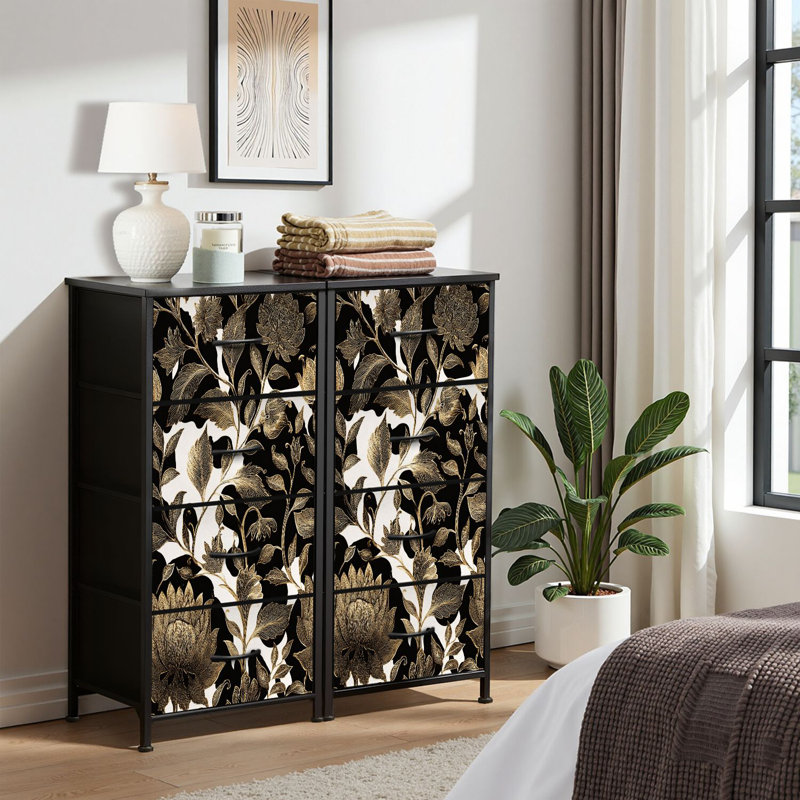 4 Drawer Dresser for Bedroom, Narrow Chest of Drawers, Wooden Top and Study Iron Frame 18"x37.5"-(WxH)