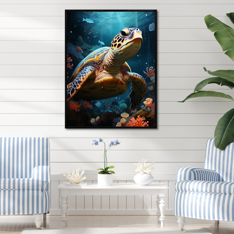 «Whimsical Ocean Explorer», reproduction sur toile, Cadre flottant noir, H 40 po x l 30 po x P 1,5 po