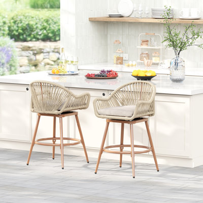Set of 2 Aluminum Frame Bar Stools, 24" Swivel Rope Stools with 300 lb Capacity