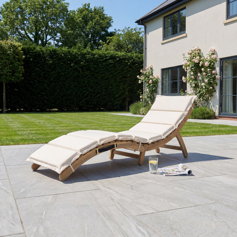 168cm Long Acacia Single Chaise, Beige