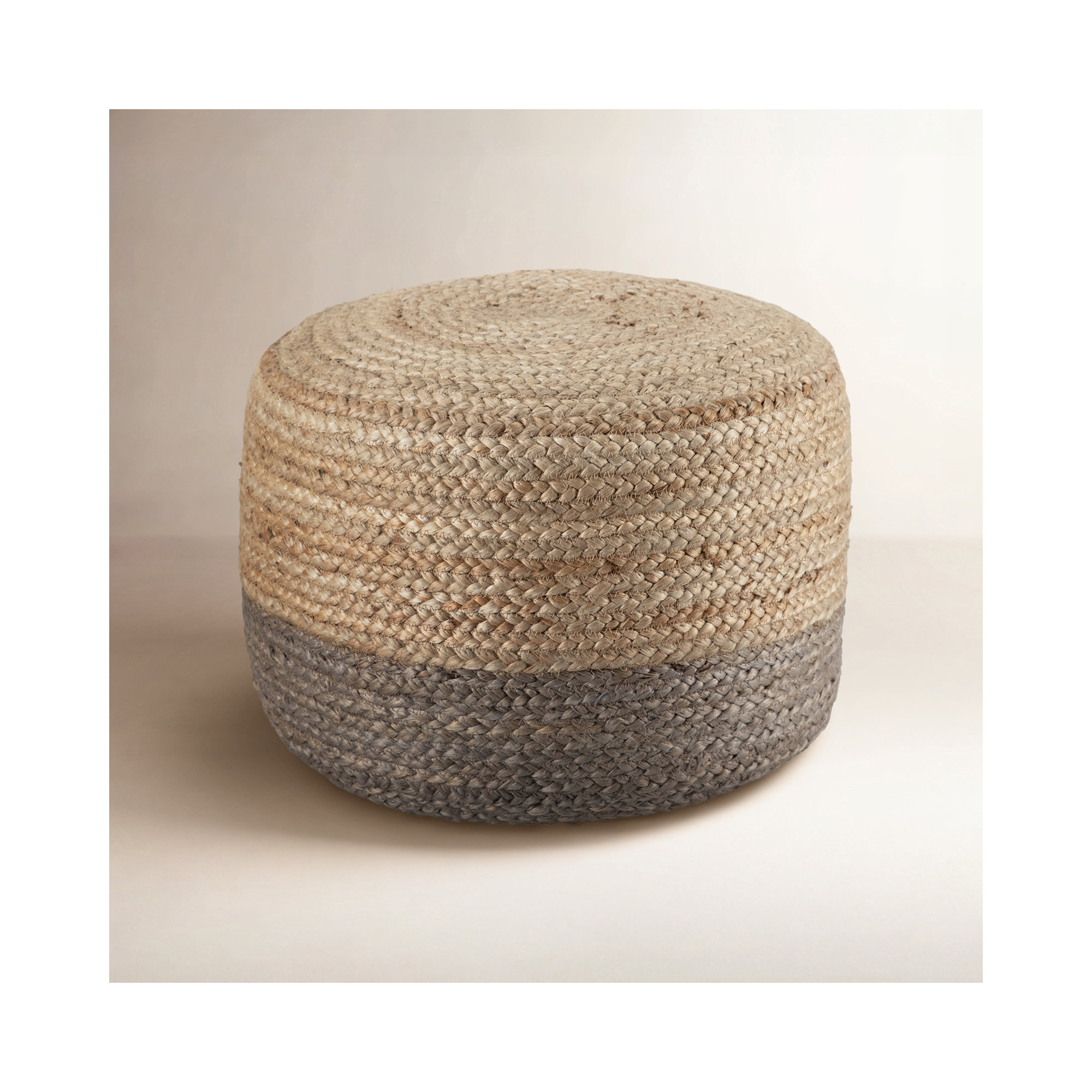 Teele 18" Wide Round Pouf Ottoman, Taupe Jute