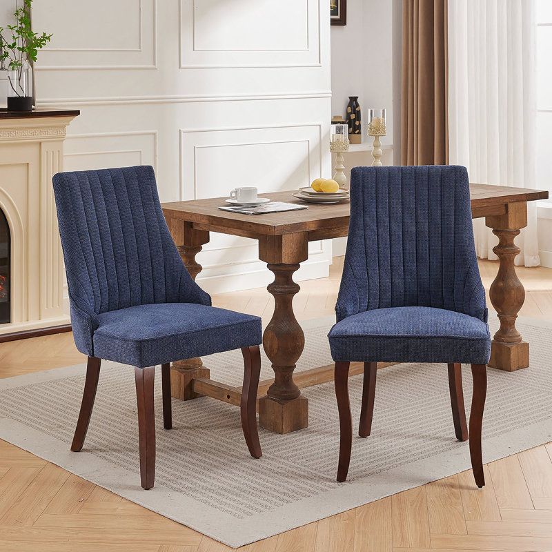Chaises de salle à manger en rayonne et en lin pour salle à manger avec pieds incurvés en bois massif (bleu), Bleu
