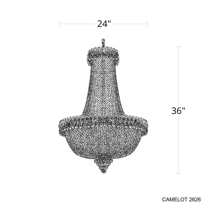 Camelot 22 Light 24in x 36in Pendant in Silver with Clear Optic Crystals, Polished Gold