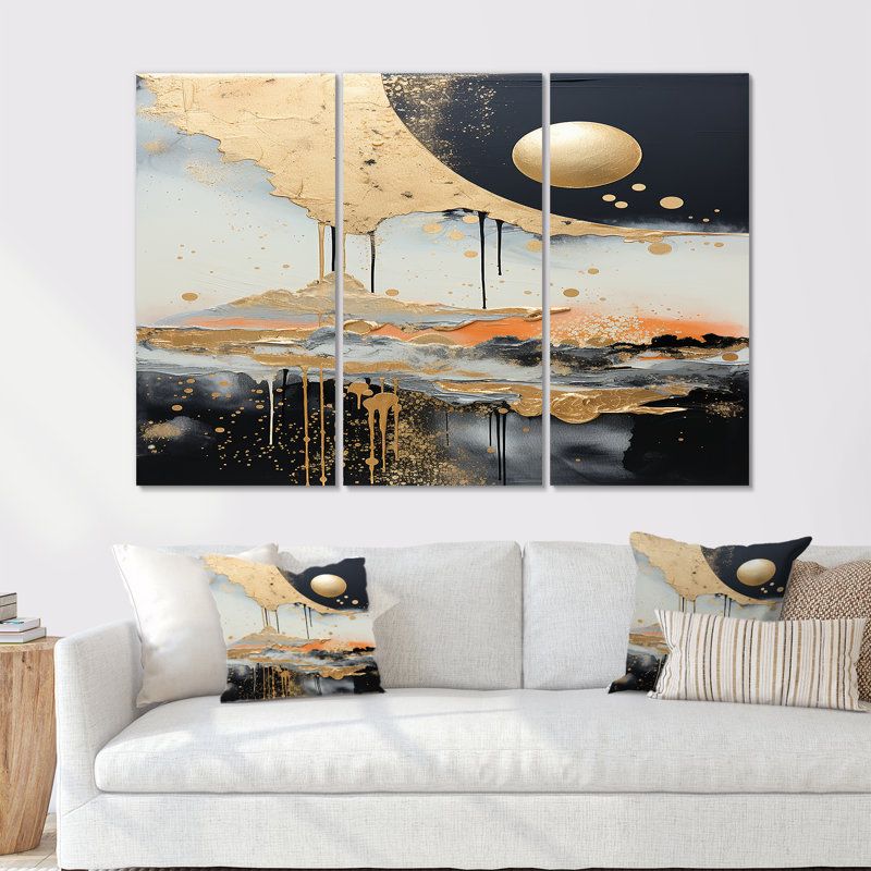 Moonlight Reverie - Abstract Landscape Wall Art Set, Wrapped Canvas, 32" H x 48" W x 1" D