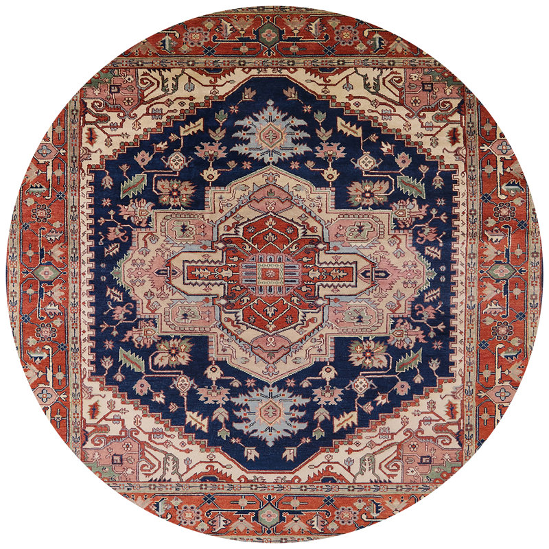 Tapis oriental orange / bleu marine, Rond 3 pi