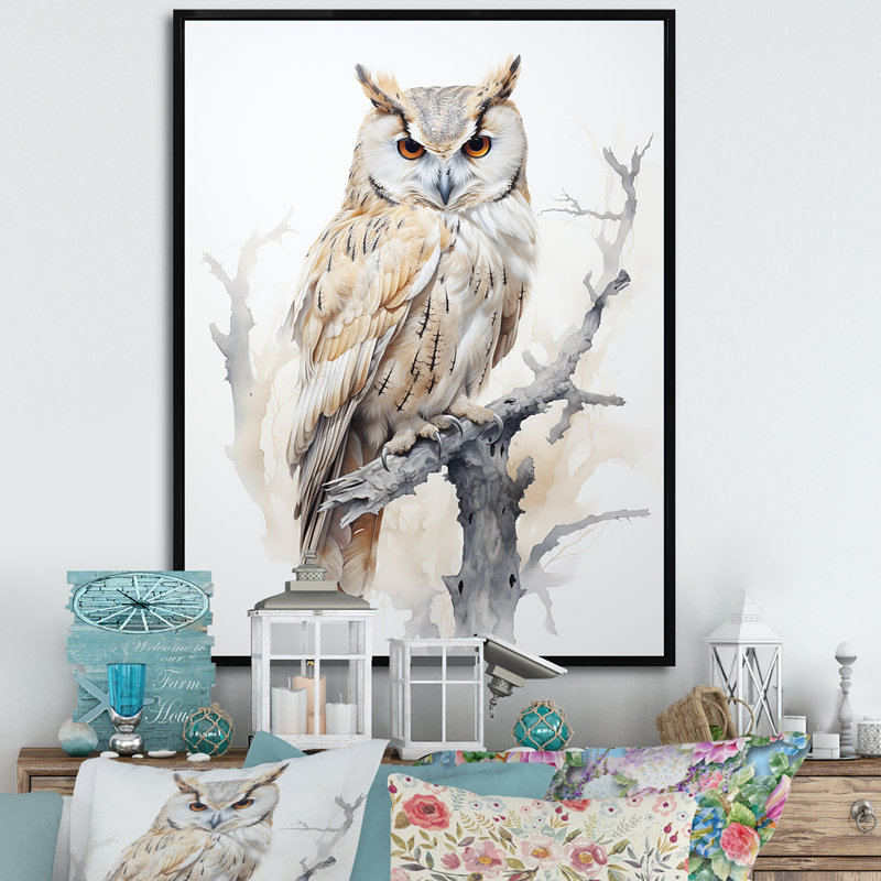 «Wise And Watchful Majestic Owl» sur impression sur toile, Cadre flottant noir, H 20 po x l 12 po x P 1 po
