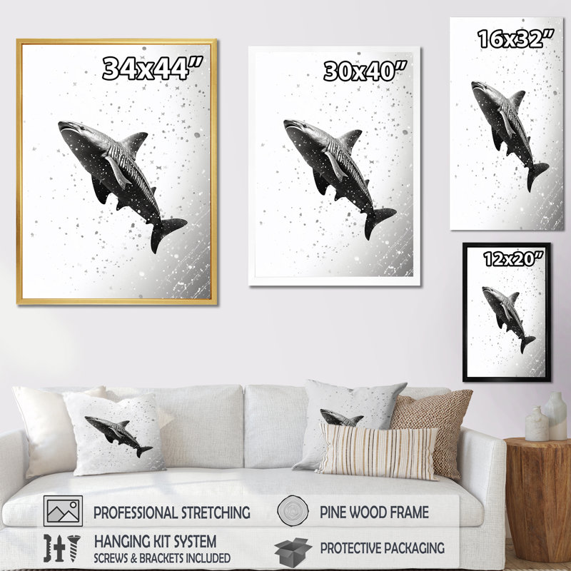 " Monochrome Gray Shark Dance II ", 40" H x 30" W x 1.5" D, Natural Floater Framed