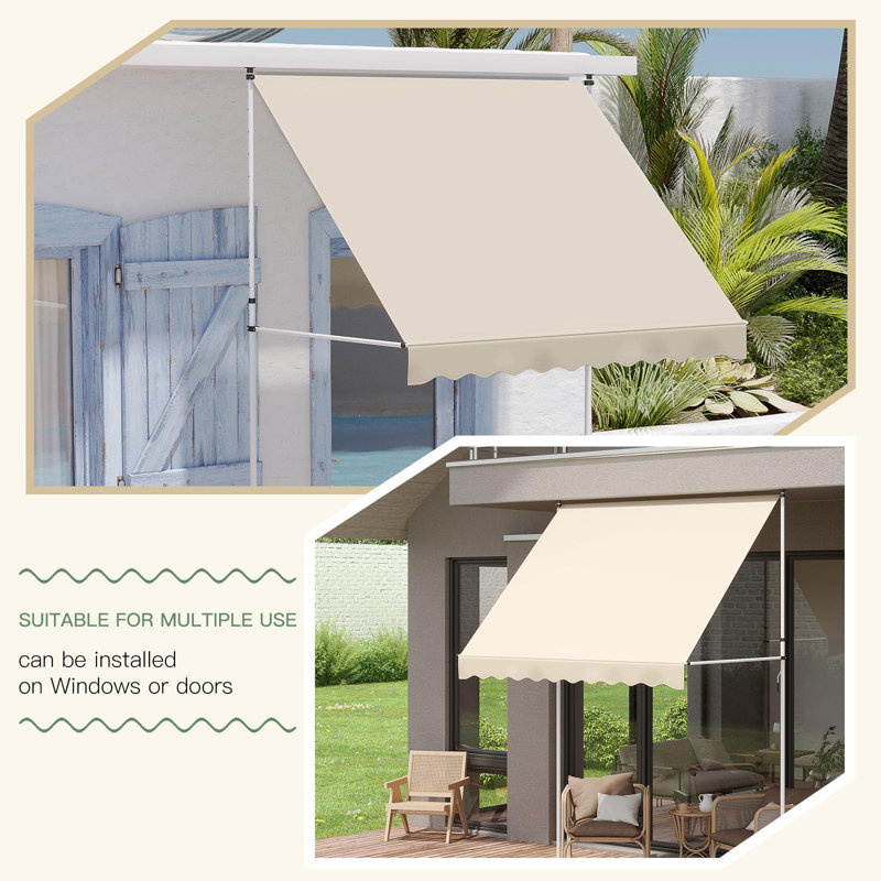 Auvent de terrasse manuel rétractable sans vis, Beige, H 120 po x l 78 po x P 48 po